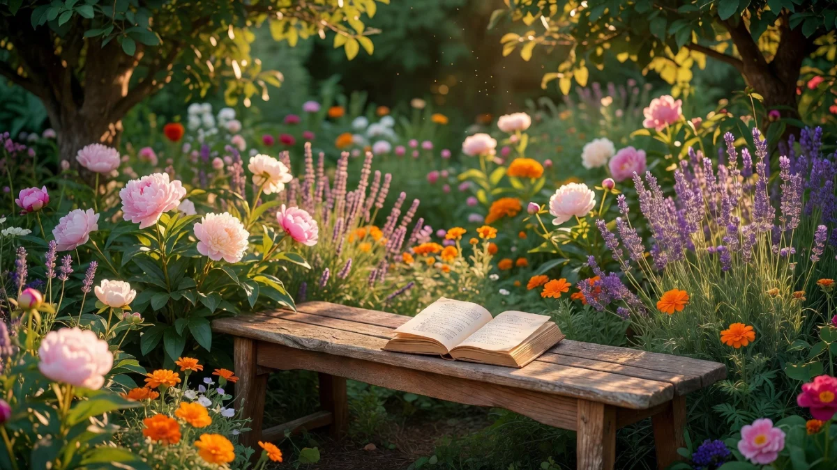 Un jardin fleuri au printemps évoquant la poésie et la nature